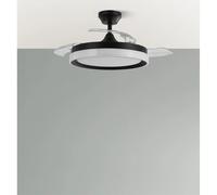 Ventilador de techo retráctil DC Zenit Negro 72w 3 aspas Desplegables 107d 7200lm 6 velocidades 3000k,4500k,6000k, Control Remoto+temporizador+memoria