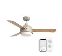 UNIVERSALBLUE Ventilador de techo con luz LED y WiFi | Color crema | Silencioso con Motor DC | Control por App, Alexa, Google Assistant y mando a distancia | 6 Velocidades | Aspas Reversibles
