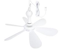 Ventilador de techo silencioso de 6 hojas con alimentación USB para colgar en cama de camping o tienda de campaña.