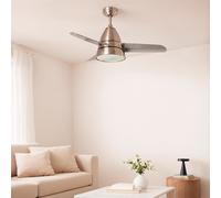 TECHBREY Ventilador de Techo con Luz LED Industrial Plata, 91cm de diámetro, 3 Aspas Plateadas, Silencioso, 6 Velocidades, Mando a distancia, Temporizador, CCT, 15W