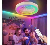 Ventilador de Techo sin Aspas con Luz LED RGB, Motor DC Silencioso 20W, Mando a Distancia, 6 Velocidades, LED 40W Regulable, Modo Verano/Invierno, Ideal para Infantil, Dormitorio, Habitación Pequeña