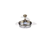 ABRILA-Ventilador DC Tornado Cuero| 5x E27 | 3 Aspas Desplegables | 6 Velocidades | Control Remoto | Temporizador | Diseño Moderno