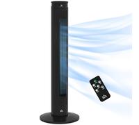 Ventilador de Torre HOMCOM 45W con 4 Modos y 3 Velocidades con Temporizador 12h, Ventilador de Pie ABS con Mando a Distancia y Filtros de Aire, Ø31.5x93 cm, Negro