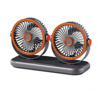 Ventilador dual montado en el coche con dos cabezales independientes USB C recargable Power 360 rotación y 3 ajustes de flujo de aire (gris)