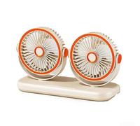 Ventilador dual montado en el coche con dos cabezales independientes USB C recargable Power 360 rotación y 3 ajustes de flujo de aire (blanco)