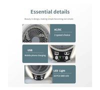 Ventilador eléctrico de energía Solar AC/DC, ventilador mesa recargable 8 pulgadas for exteriores con puertos USB LED, aire refrigeración for el hogar y la Oficina, escritorio for(FanXsolar)