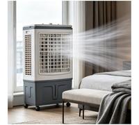 Ventilador enfriador de aire portátil con bolsas de hielo, tanque de 30 L, cortina de agua de 3 lados, giro automático de 120°, 3 niveles de velocidad, for dormitorio y uso al aire libre