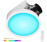 Ventilador extractor de baño con luces RGB, 110 CFM/1.0 sonidos con 3 temperaturas de color, 5 brillos ajustables, fácil de instalar, control remoto, ventilador