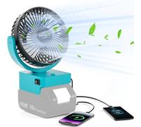 Ventilador inalámbrico para for Makita 18V Battery- Ventilador inalámbrico con USB A + C, Trabajo para BL1860 BL1850 BL1840 BL1830S carga rápida para camping, taller y construcción site(No battery).