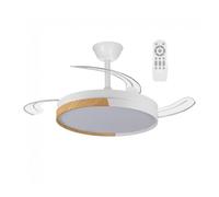 wonderlamp - Ventilador de techo con aspas retráctiles, Ventilador de techo con luz LED Arpino Blanco+Madera CCT 3000-4000-6000K, Intensidad Regulable 45W, Silencioso