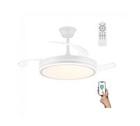 wonderlamp Ventilador LED aspas plegables Miso Evo Blanco 72W con Memoria de encendido, APP, Mando a distancia CCT 3000-4000-6000K, Intensidad Regulable, Silencioso