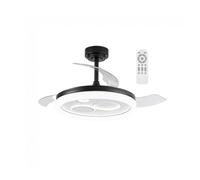 wonderlamp - Ventilador de techo con luz y mando LED, aspas retráctiles Raina Negro 50W con 3 formas cirulares, CCT 3000-4000-6000K