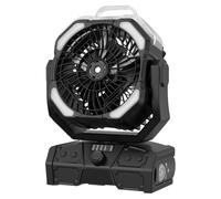 Ventilador nebulizador de camping con linterna LED recargable alimentado por batería (negro)