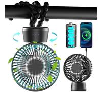 Ventilador oscilante de 90°, ventilador de mesa con batería de 10000 mAh, muy silencioso, tiempo de funcionamiento 40 horas, 3 niveles y luz LED, pequeños ventiladores USB, ventilador portátil con