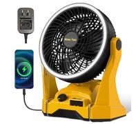 Ventilador para batería DeWalt de 20 V máximo, ventilador portátil para campamento en el lugar de trabajo con control de velocidad infinito, anillo de luz de 3 niveles, carga USB-C y USB, gancho, asa