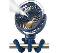 Ventilador para cochecito de bebé, 6000 mAh, funciona con pilas, ventilador portátil con luz y giro de 360°, ventiladores de refrigeración personales con trípode flexible para bebé, oficina, viajes,