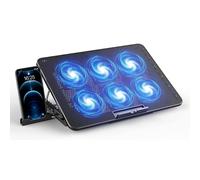 Ventilador para ordenador portátil, 6 ventiladores silenciosos, 5 alturas ajustables y soporte para teléfono móvil, 2 puertos USB y velocidad ajustable, ventilador para portátil de menos de 17