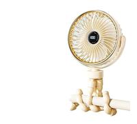 Ventilador Pinza Trípode Pulpo Flexible Con Pantalla LED 100 Velocidades Sin Escalas 360° Giratorio Silencioso Recargable USB Para Cuna Carrito Camping Oficina Cama(Beige)