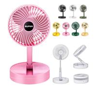 Ventilador plegable telescópico - 2024 Nuevo ventilador de escritorio portátil recargable por USB plegable para viajes, ventilador de pie silencioso inalámbrico oscilante compacto para suelo para