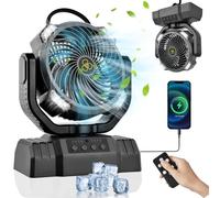 Ventilador Portátil Camping Recargable,10000mAh Ventiladores de Mesa Silencioso con LED/Giratorio 270°/Gancho/Control Remoto,4 Velocidades Ventilador USB para Viajes, Cámping, Pesca, Oficina, Hogar