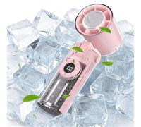 Ventilador portátil con función Ice Cool, recargable, diseño transparente de viento mecha, dispositivo de viaje plegable con cordón de luz, para camping, picnic, viajes, oficina, hogar (rosa)