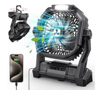 Ventilador Portátil de 20000 mAh, Ventilador USB con Linterna LED, Ventilador de Mesa con Batería y Puerto Type-C, Ventilador Recargable Perfecto para el Camping, los Viajes y la Playa, Negro