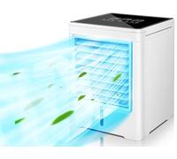 Ventilador portátil de aire acondicionado, enfriador de aire evaporativo con 3 velocidades de viento, 3 temporizadores, pantalla táctil, pequeño ventilador de refrigeración de escritorio, mini
