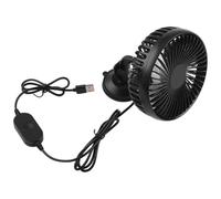Ventilador portátil de coche para vehículos de 12 V y 24 V con control de tres velocidades, interfaz de carga USB, rotación de 360 grados y montaje seguro de ventosa (negro)