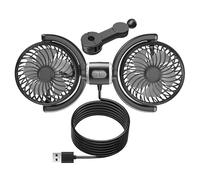 Ventilador portátil para asiento de automóvil: ventilador de enfriamiento USB de doble cabezal, 3 velocidades ajustables con flujo de aire giratorio de 270 °, tamaño compacto para una fácil instalació