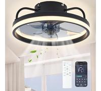 Ventilador silencioso de techo con luz de 33/50 cm, con iluminación y mando a distancia, 6 velocidades, LED regulable 55 W, aplicación inteligente, iluminación silenciosa y moderna para sala de estar