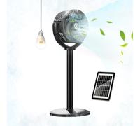 Ventilador solar oscilante con LED, pedestal portátil ajustable | Ventilador de pedestal silencioso de 5 engranajes con LED, portátil, recargable, para casa, oficina, dormitorio