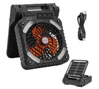 Ventilador solar para acampar, ventilador solar portátil - Ventilador portátil al aire libre, ventilador portátil recargable de 10000mAh con 4 velocidades de viento y 3 niveles de luminosi