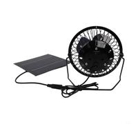 Ventilador solar portátil con linterna LED de 5 W, panel para camping, funciona con pilas, para tienda de campaña, remolque, casa de perro, patio, picnic, color negro silencioso