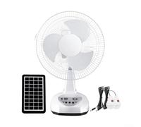Ventilador solar recargable de 12 pulgadas, ventilador de escritorio oscilante con luz nocturna, 3 velocidades, carga USB para camping, tienda de campaña, corte de energía, color blanco