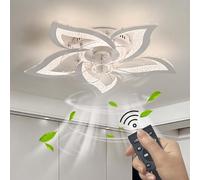 Ventilador Techo Con Luz Regulable Moderna Lampara Ventilador Techo 6 Velocidades Reversible Ventilador Techo Con Luz Y Mando A Distancia Silencioso Led Dormitorio Flor Temporizador-White