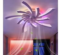 Ventilador Techo Con Luz Y Mando A Distancia, Lampara Ventilador Techo Función De Memoria LED Regulable, Ceiling Fan with Light Silencioso Reversible 6 Velocidades Para Dormitorio, Cocina-White