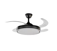 VENTILADOR TECHO LED APP MOVIL FACIL MONTAJE TECHO DC LED ATENUABLE RETRACTIL 4 ASPAS - Opción Sin Pitido, Temporizador, Invierno Verano, 3 Tonos, Modo Brisa, Bajo consumo (Negro, 107D)