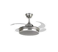 VENTILADOR TECHO LED APP MOVIL FACIL MONTAJE TECHO DC LED ATENUABLE RETRACTIL 4 ASPAS - Opción Sin Pitido, Temporizador, Invierno Verano, 3 Tonos, Modo Brisa, Bajo consumo (Níquel, 91CM)