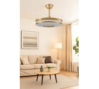 VENTILADOR TECHO LED APP MOVIL FACIL MONTAJE TECHO DC LED ATENUABLE RETRACTIL 4 ASPAS - Opción Sin Pitido, Temporizador, Invierno Verano, 3 Tonos, Modo Brisa, Bajo consumo (Cuero NUEVO DISEÑO, 91CM)
