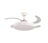 VENTILADOR TECHO LED APP MOVIL FACIL MONTAJE TECHO DC LED ATENUABLE RETRACTIL 4 ASPAS - Opción Sin Pitido, Temporizador, Invierno Verano, 3 Tonos, Modo Brisa, Bajo consumo (Blanco, 107D)