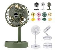 Ventilador telescópico plegable - 2024 Nuevo ventilador de escritorio portátil USB recargable plegable para viajes, ventilador silencioso de pie inalámbrico plegable oscilante compacto de pie para
