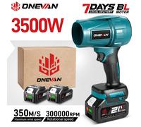 Ventilador turbo eléctrico sin escobillas ONEVAN 350M/S, soplador de 3500W, ventilador a chorro inalámbrico, herramienta para soplar nieve, hojas y polvo, compatible con batería Makita. Without Batter