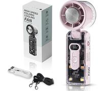 Ventilador turbo portátil con ventilador turbo y refrigeración por hielo, pantalla LED, con luz LED, velocidad ajustable (1-100), batería recargable de 3600 mAh, ventilador USB (rosa)