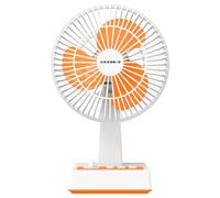 Ventilador - ventilador de mesa portátil de 8 pulgadas, 3 aspas, 3 velocidades, sin batería, diseño blanco y naranja.
