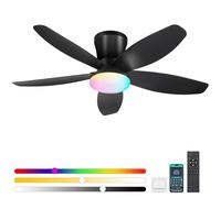 Ventiladores de techo con iluminación Ventilador de techo con iluminación led y control remoto/aplicación,Ventiladores de techo Led Regulables para Dormitorios,interior/exterior (Negro-RGB, 92CM)