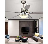 Ventiladores de techo modernos de 48" con luz LED, 5 aspas reversibles de acero inoxidable, control remoto, 3 velocidades de cambio de color, decoración para interiores, sala de estar y dormitorio.