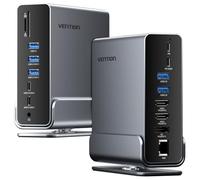 VENTION Estación de acoplamiento 15 en 1 para portátil con doble monitor, estación de acoplamiento triple giratoria de 360° con 2 HDMI 4K y 1 DP, carga PD de 100 W para portátil, transferencia por