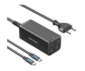 Vention FBSBG-EU Cargador USB-C GaN Ultrarrápido 4 Puertos PD100W + Cable USB-C para Portátil Negro