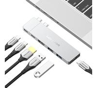 VENTION MacBook USB Adapter, 6-in-2 Mac Hub with Dual USB C, Removable Magnetic USB-C Connector, PD 140W / 8K @ 240Hz / 80Gbps MAX, Compatible with All Laptops/iPads, Silver