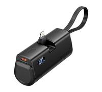VENTION Mini Power Bank 4800 mAh, 22,5 W PD, carga rápida con cable USB-C y Lightning integrado, pantalla LED, batería portátil para iPhone 15/14/13/12, iPad, Samsung, AirPods, color negro